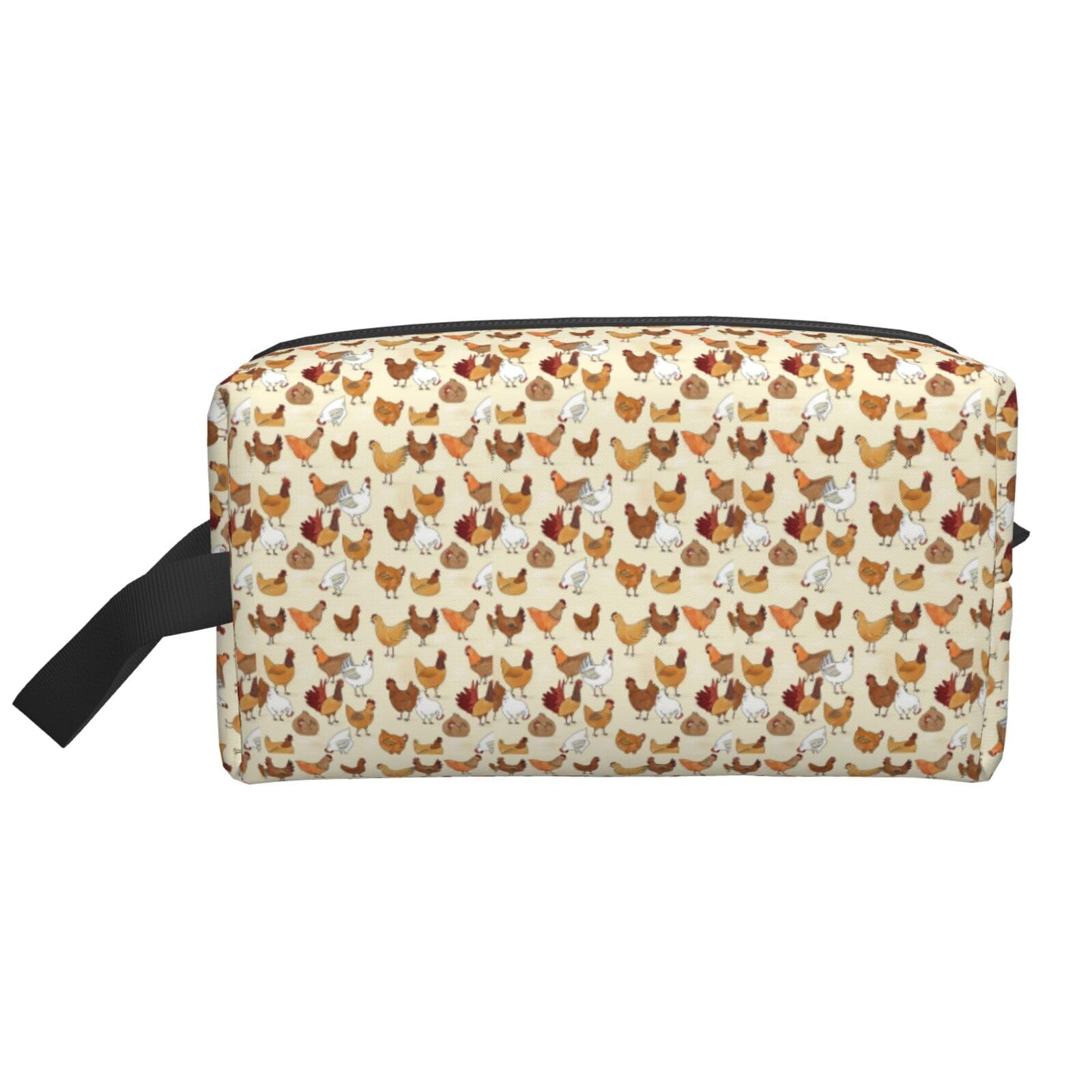 Ercgad Unisex White Chicken Pattern Print Large Capacity Travel Toiletry Bag Cosmetic Pouch Daily Storage Makeup Case