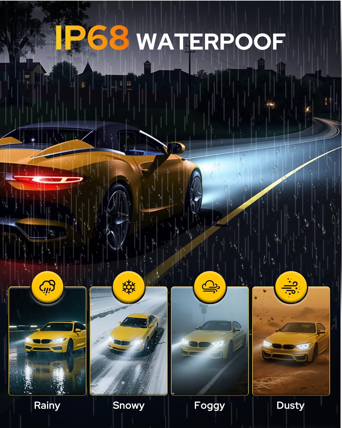 FAHREN H11/H8/H9 Fog Light Bulbs, 50,000LM High Brightness, 6500K Cool White Fog Lamps, 1:1 Halogen Size, IP68 Waterproof, Plug and Play, H11/H8/H9 Replacement Bulbs, 2-Pack
