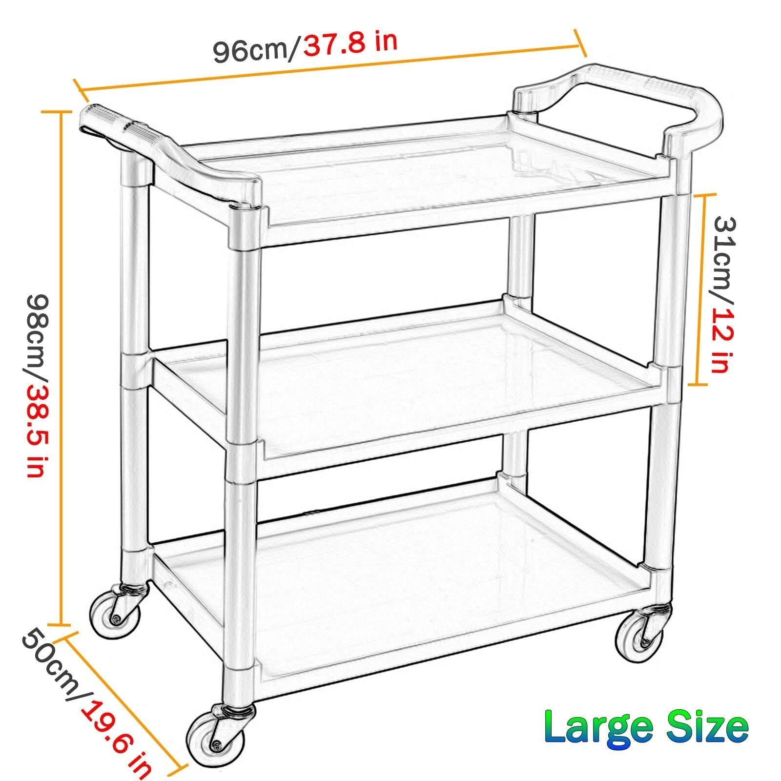 Carrello portautensili a 3 ripiani, in plastica, capacità 150 kg, con ruote in gomma e doppi manici modellati