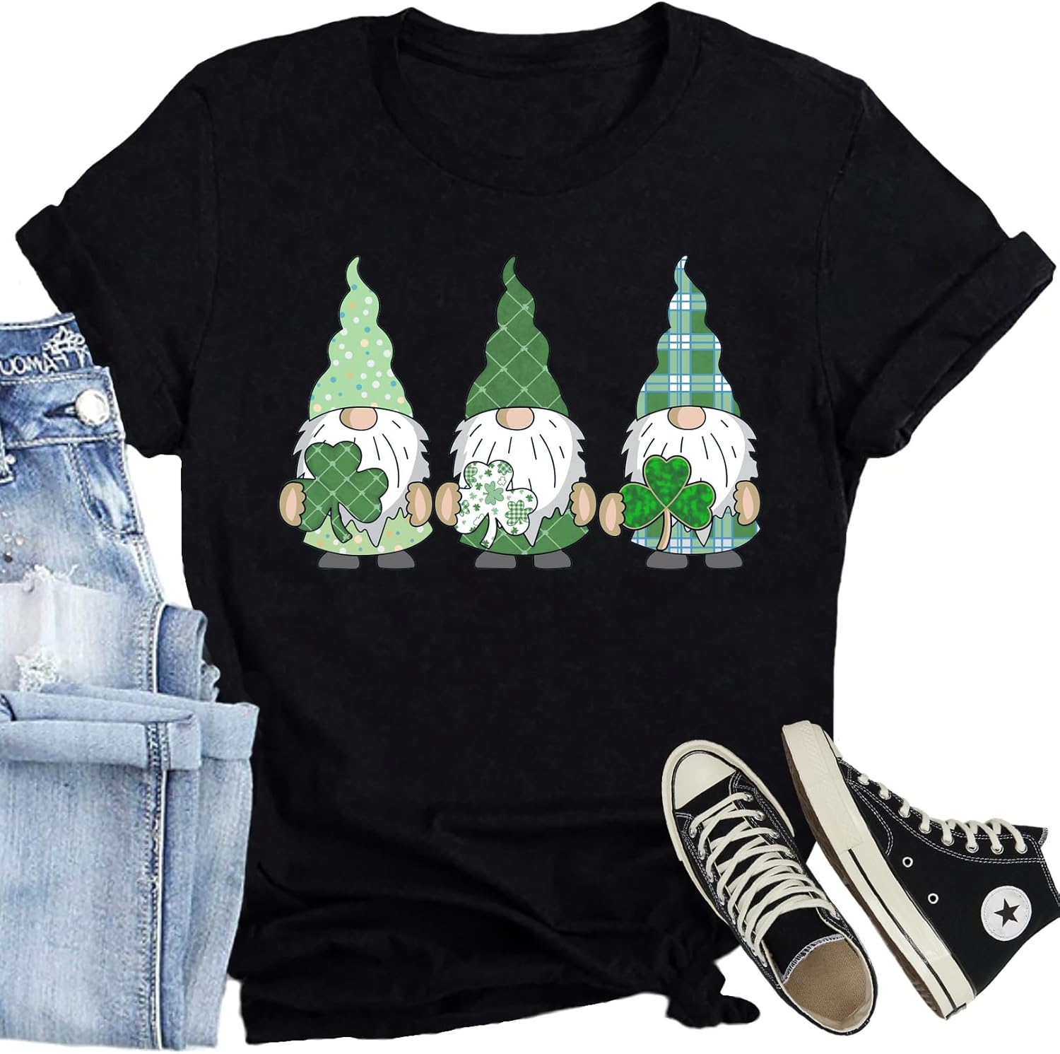 St Patricks Day Shirts for Women Lucky Green Shamrock Print T-Shirts Irish Slainte Tee Tops