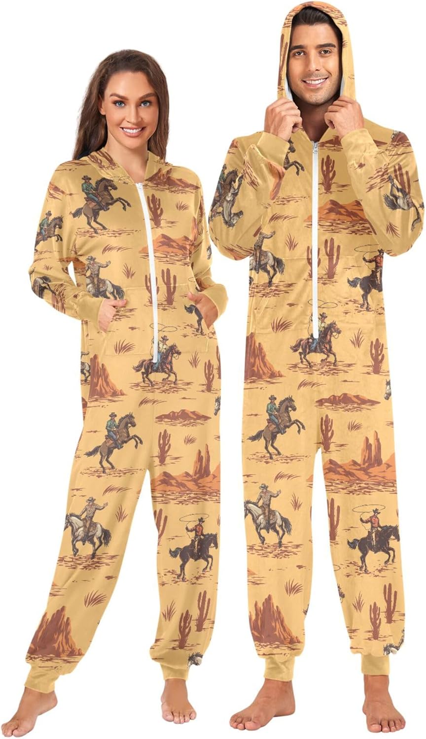 Fisyme Adult Onesie Pajamas for Women Men Long Sleeve One-Piece Costume Sleepwear Jumpsuit