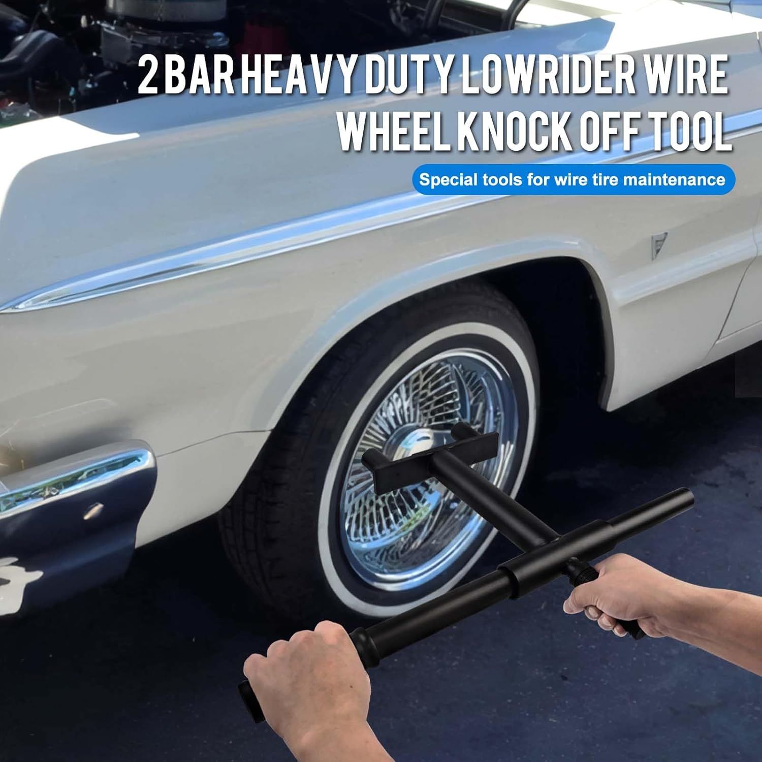 2 Bar Heavy Duty Lowrider Wire Wheel Knock Off Removal Tool, Wire Wheel Knock Off Tool & Bar with Anti-Scratch Rubber Pad, Fit for Zenith/Dayton/Luxor/Chinas Lowrider