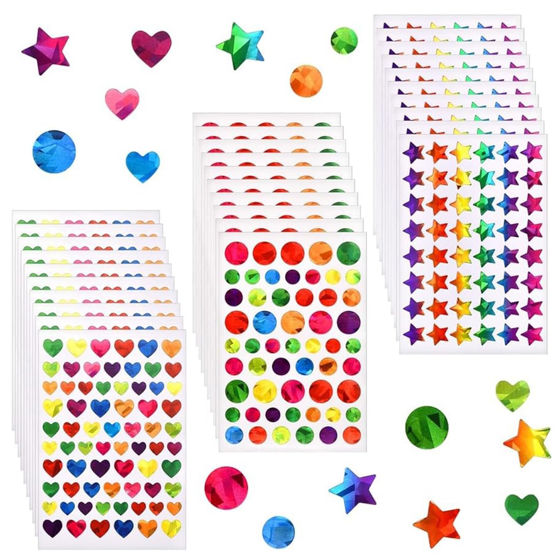 Set De 1950 Pegatinas Brillantes Para Niños | Estrellas, Corazones Y Círculos | Ideal Para Manualidades Y Recompensas