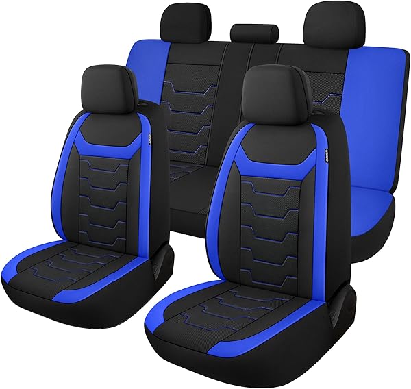 CAROMOP Breathable Car Seat Covers Full Seats,3D Air Mesh Cloth Seat Covers for Cars, Split Bench Compatible Car Interior Covers, Universal Fit Most Car Sedan Truck SUV(Black/Blue)
