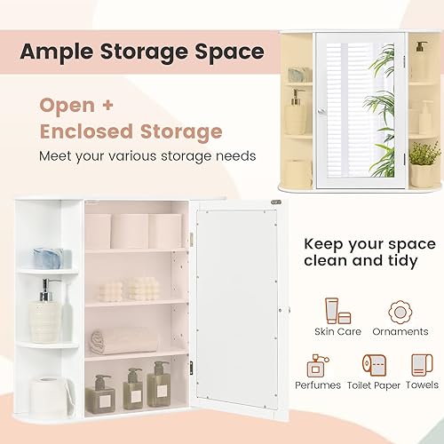 Miniatura 5 de ARLIME Armario con espejo de baño, botiquín montado en la pared, organizador de almacenamiento de una sola puerta con 4 estantes internos y 6
