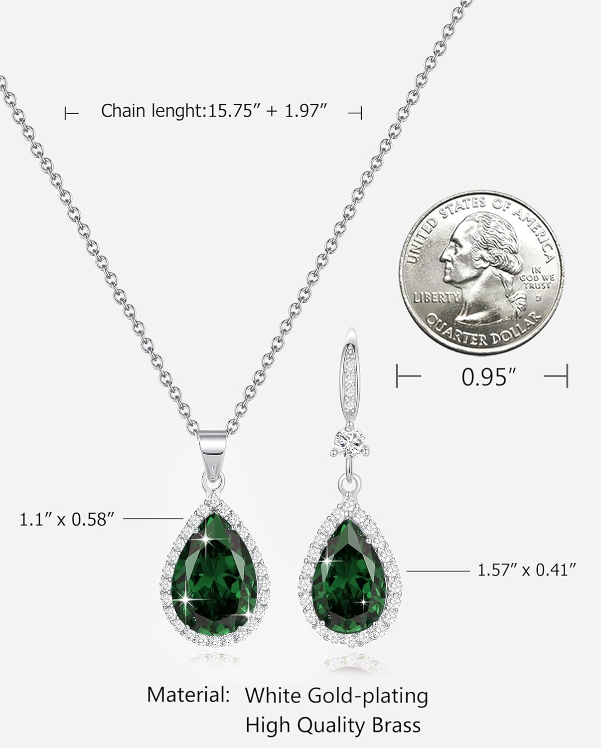 Women Jewelry Set Silver/Gold Plated Teardrop Pendant Necklace Dangle Drop Earrings Dangling Sets Birthstone Crystals Rhinestone,Birthday Anniversary Wedding Mother’s Day Gifts for Women - Image 3