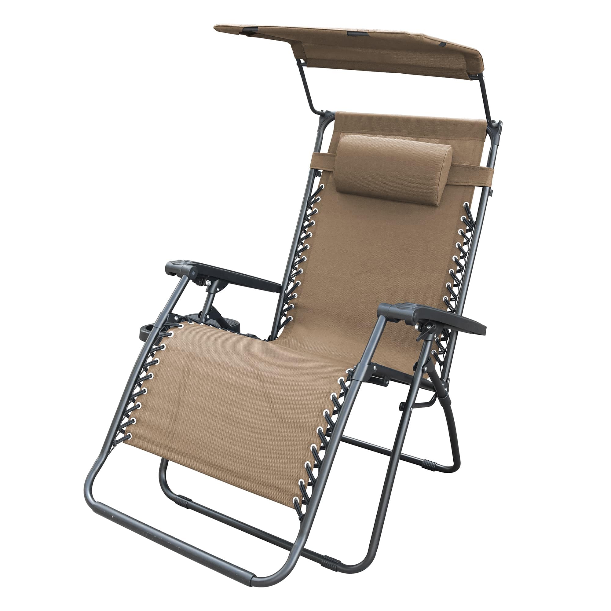 Jeco Oversized Zero Gravity Chair with Sunshade and Drink Tray, Tan