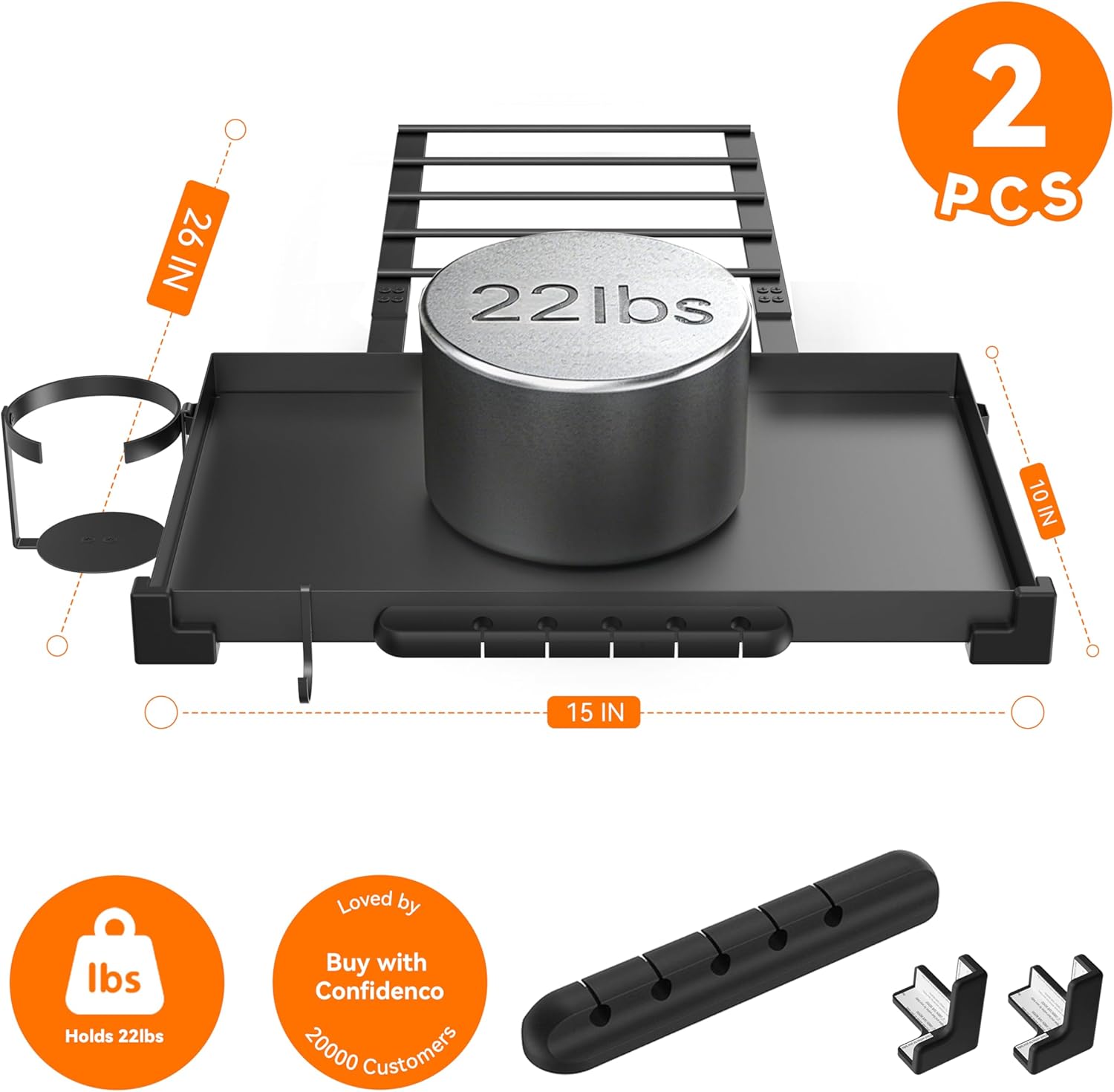 2 Pack Bed Shelf, Insert Type Floating Nightstand for Bedside, Headboard, Dorm, Loft Bed, with Cable Management Slots and Anti-Collision Corner Protectors, Black