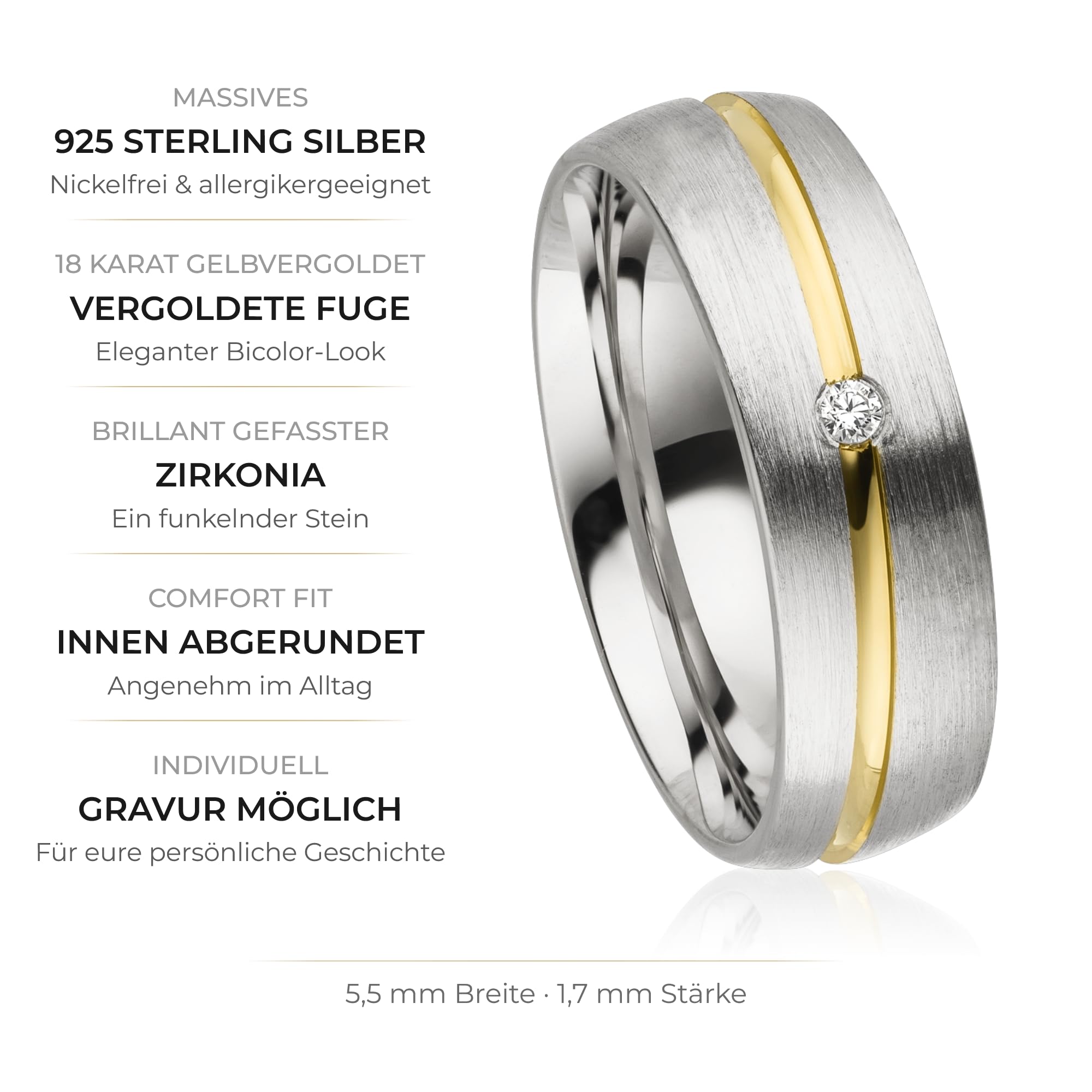 Kolibri Rings Damenring Zirkonia Stein Gelb Vergoldet Sterling Silber 925 Ring Ehering Verlobungsring Partnerring Freundschaftsring - Inkl. Gratis Gravur und Etui