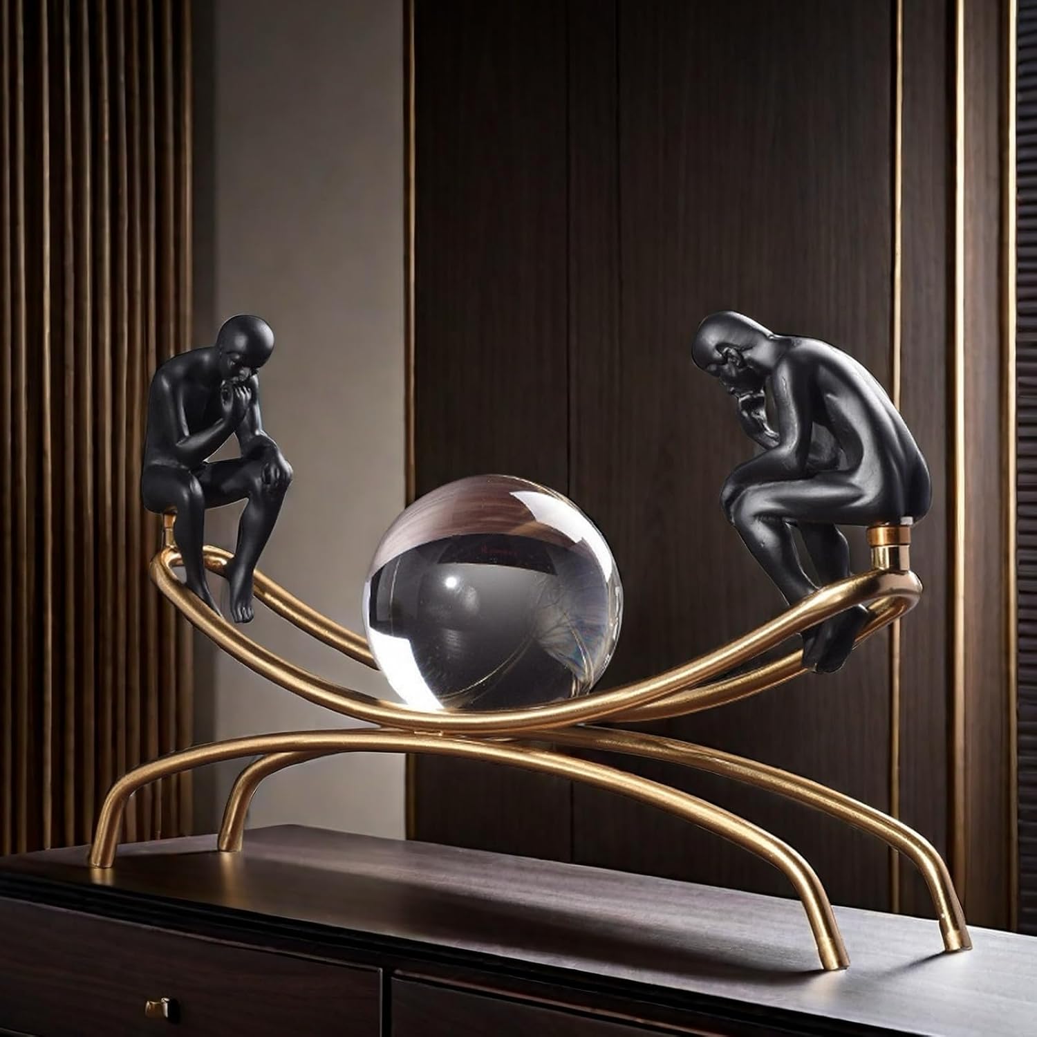 The Thinker Thinking Man Statue with Crystal Ball Sculpture Figurine, Home Office Living Room Desktop Display Decoration - Image 2