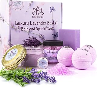 Gift Basket for Women Organic Lavender Gift Set, Bath and Body at Home, ...
