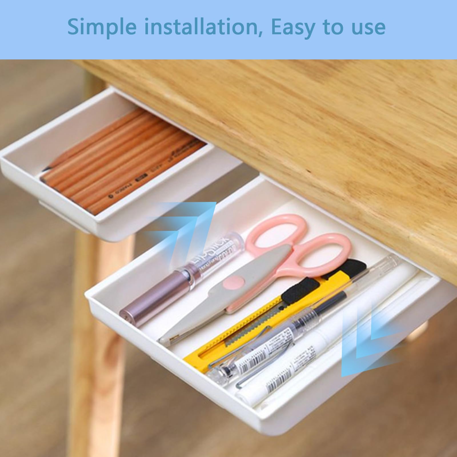 Organisateur Sous Bureau 2 Tiroirs Cachés Adhésifs Double Fixation Plastique ABS