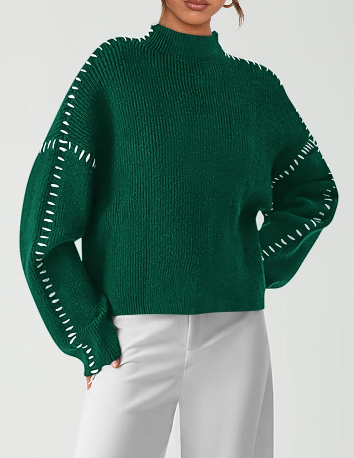 PRETTYGARDEN Women's Chunky Knit Sweaters 2026 Fall Long Sleeve Mock Neck Oversized Pullover Tops Winter Fashion Clothes - Image 5