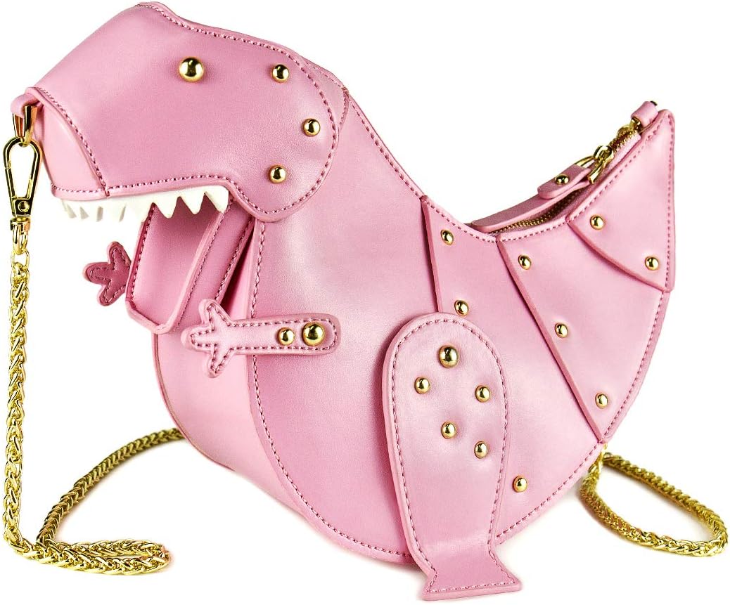 DUSUN Women Messenger Bags Dinosaur Shape PU Leather Rivet Chain Crossbody Shoulder Bag Girl Mini Clutch Purse (Pink)