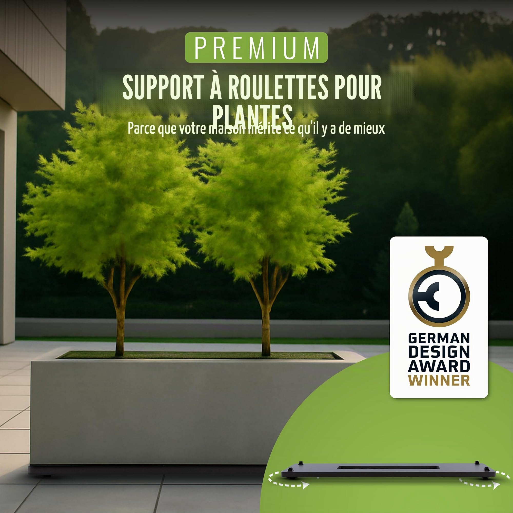 Pflanzwerk® Jardinière Porte Plantes*ULTRAPLAT Designer sous-vases à roulettes* 80x28cm pour Tous Les Pots et bacs à Fleurs *Design breveté* *capacité de Charge 120KG* *Made in Germany*