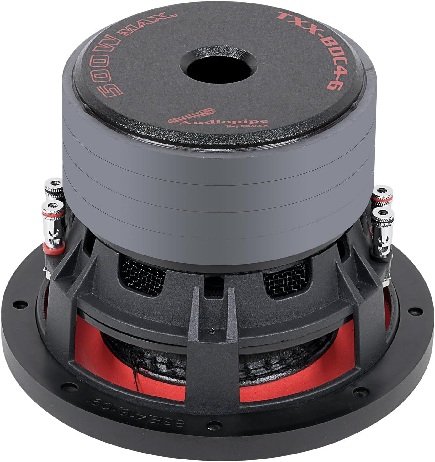 Audiopipe 6" Quad Stack Composite Cone Subwoofer (TXX-BDC4-6), Superior Performance, 500W Max Power, 2" BASV Dual Voice Coil, Aluminum Basket, Multi-Connect Terminals, Dual 4 Ohms