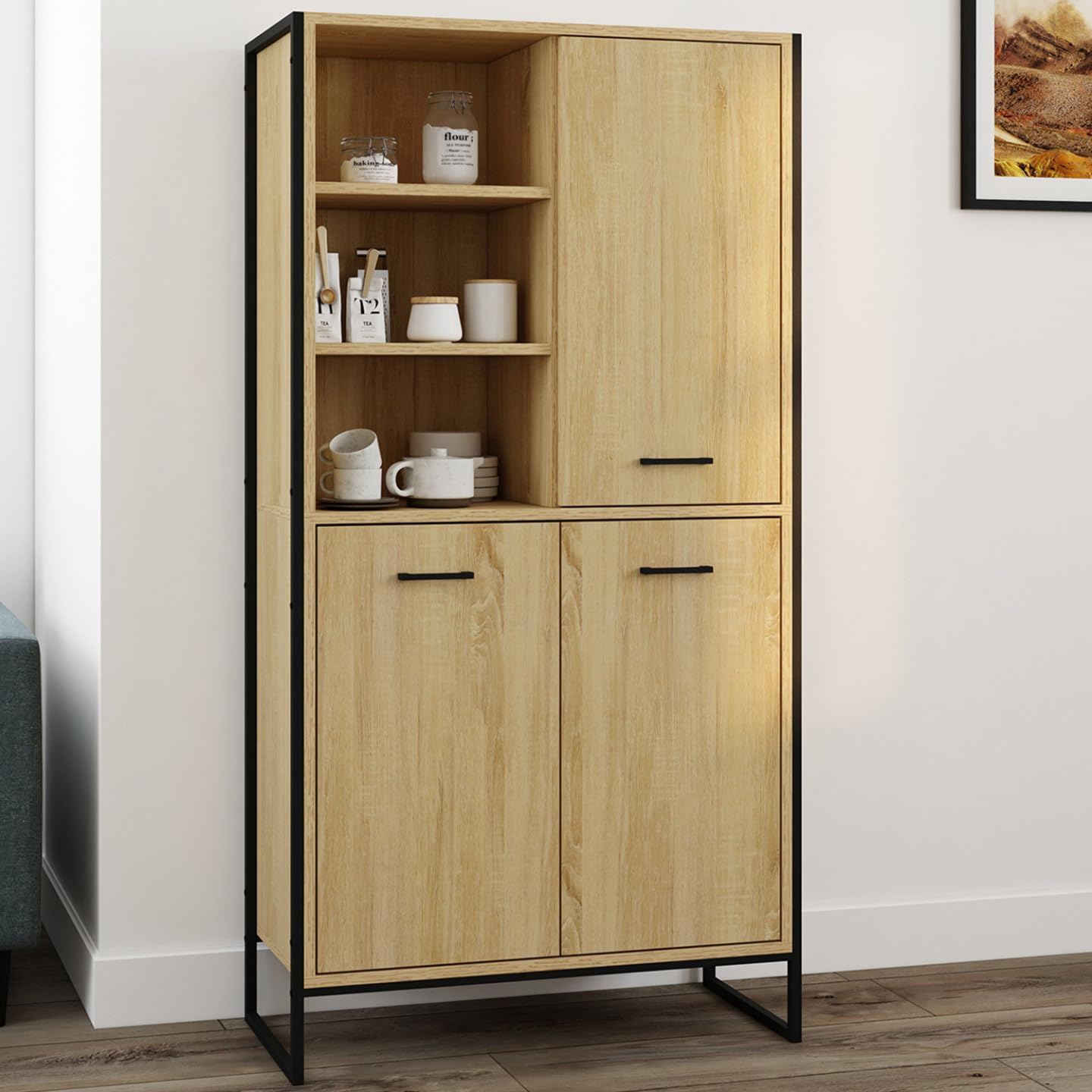 IDMarket - Buffet Haut H. 160 cm Detroit 3 Portes Design Industriel