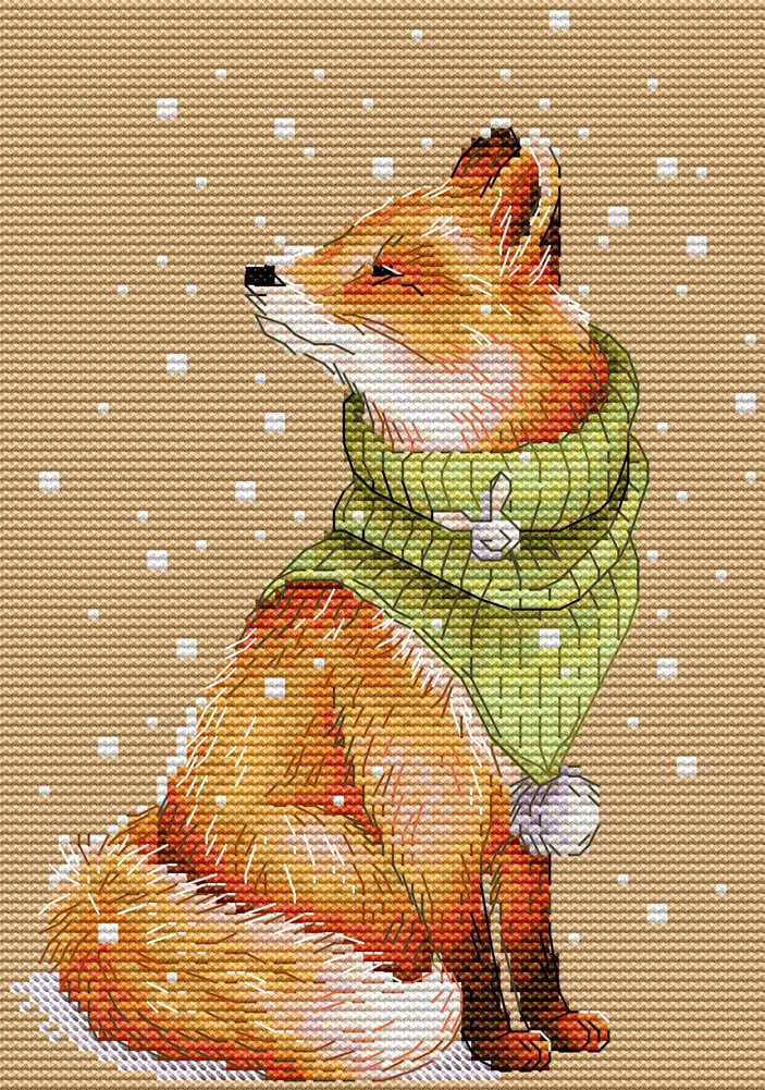 Awesocrafts Fox Cross Stitch Stamped Kits Winter Easy Patterns Cross Stitching Embroidery Needlework Kit Supplies