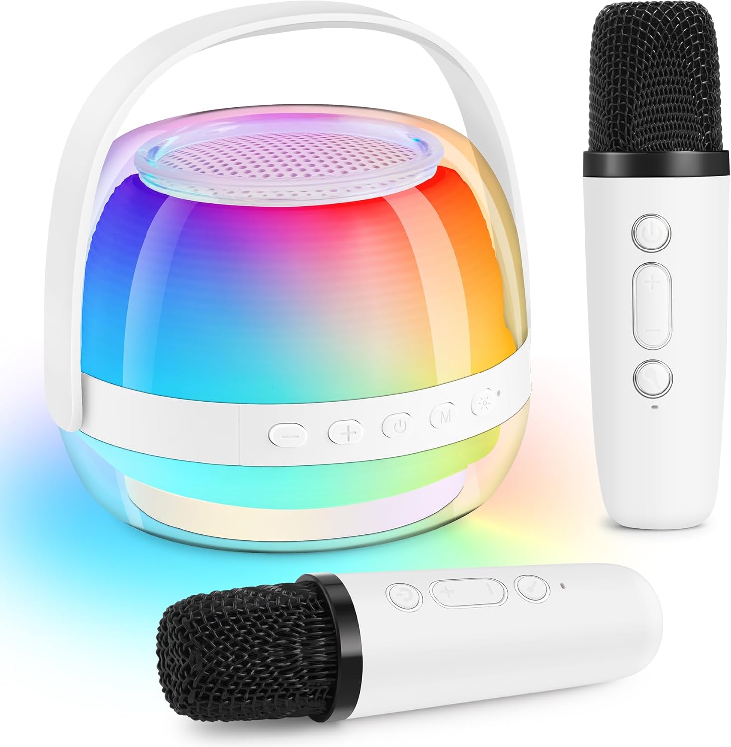 Karaoke Machine for Kids, Birthday Gifts for 3 4 5 6 7 8 9 10 11 Year Old Girl Boy, Portable with Colorful LED Lights and 2 Karaoke Mics, Toys for Ages 3-12, Home Party (White)