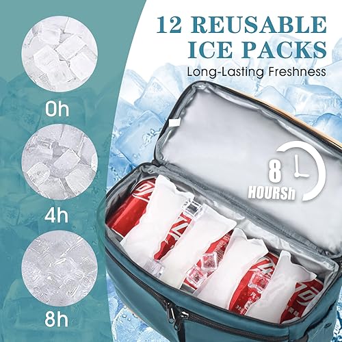 Miniatura 2 de Mochila enfriadora con doble piso y 12 paquetes de hielo, mantiene 36 latas frías hasta 24 horas, mochila térmica aislada impermeable y a prueba de