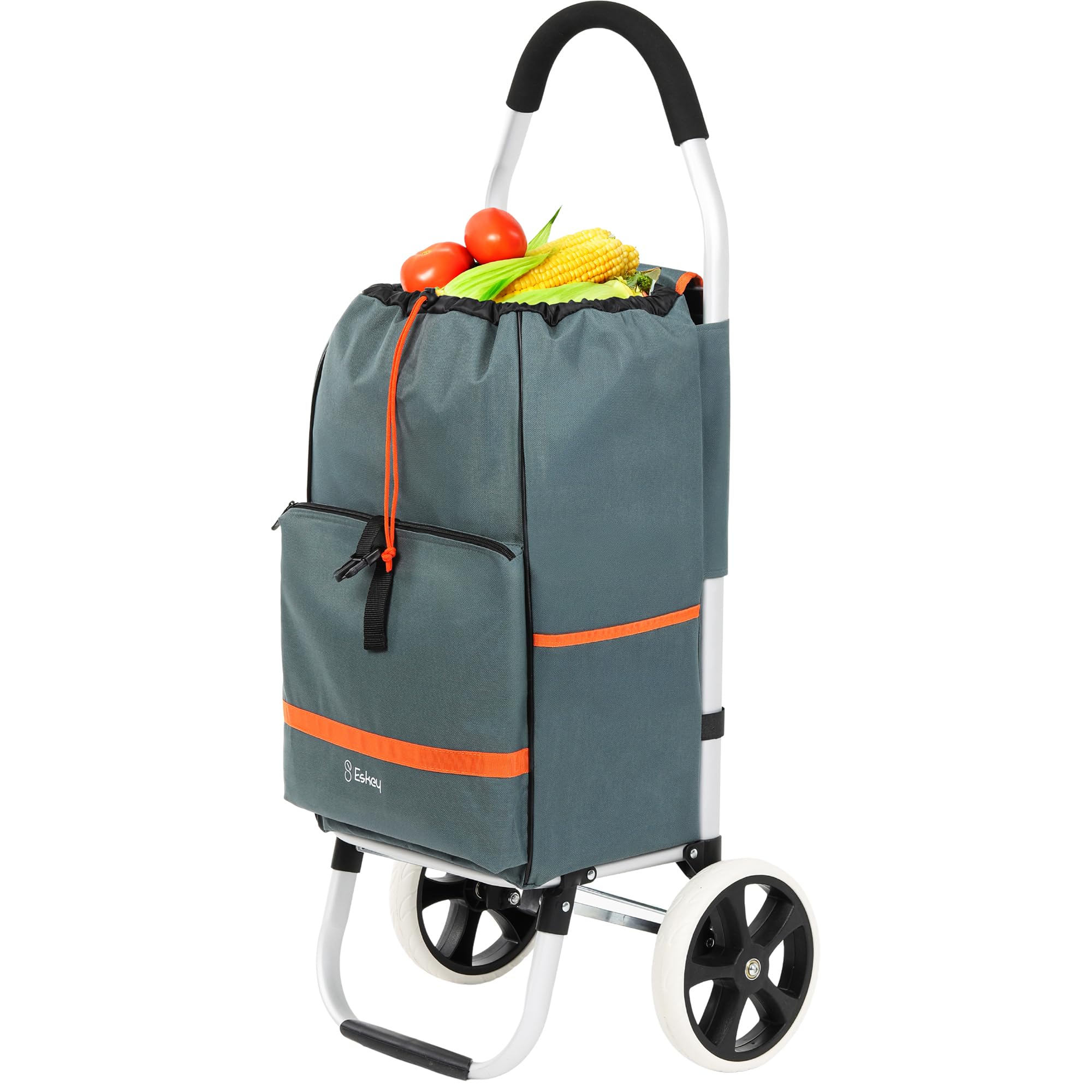Eskey Trolley per la spesa con vano frigorifero, robusto trolley pieghevole, impermeabile, 50 l, grigio