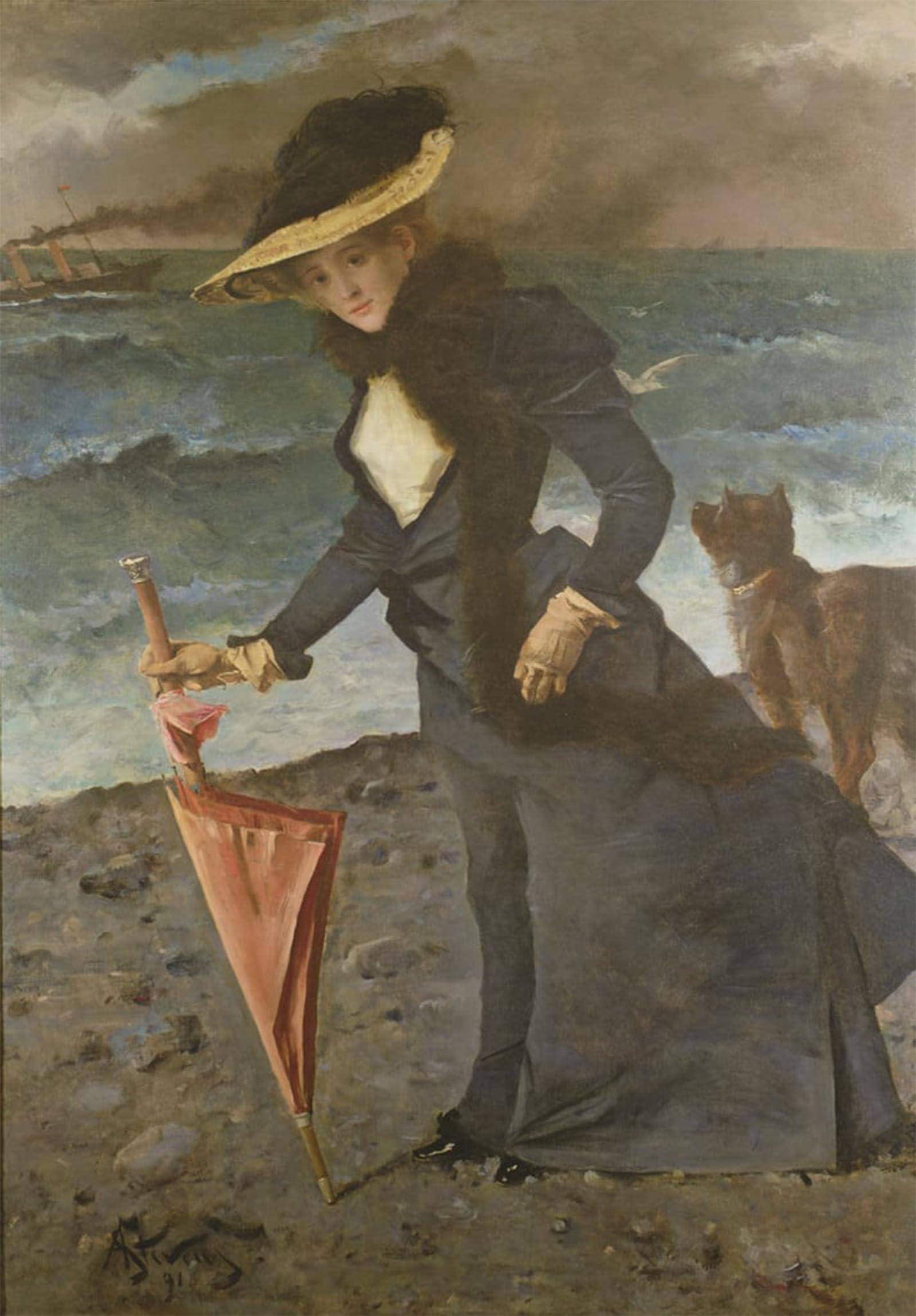 POSTERIIk Famous Animal Posters Vintage Picture on the Sea Shore by Alfred Emile Stevens Modern Wall Decor for Home Decor 60x90cm