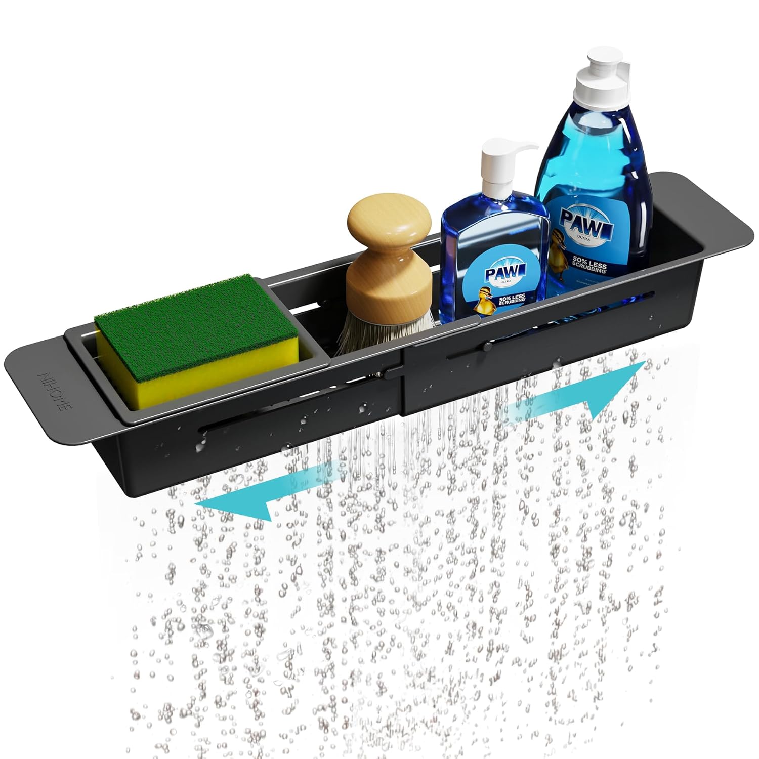 NiHome Extendable Over Sink Kitchen Organizer Small Telescopic Brush Storage Rack for Sponge Non-Slip Pads Expandable Sink Caddy