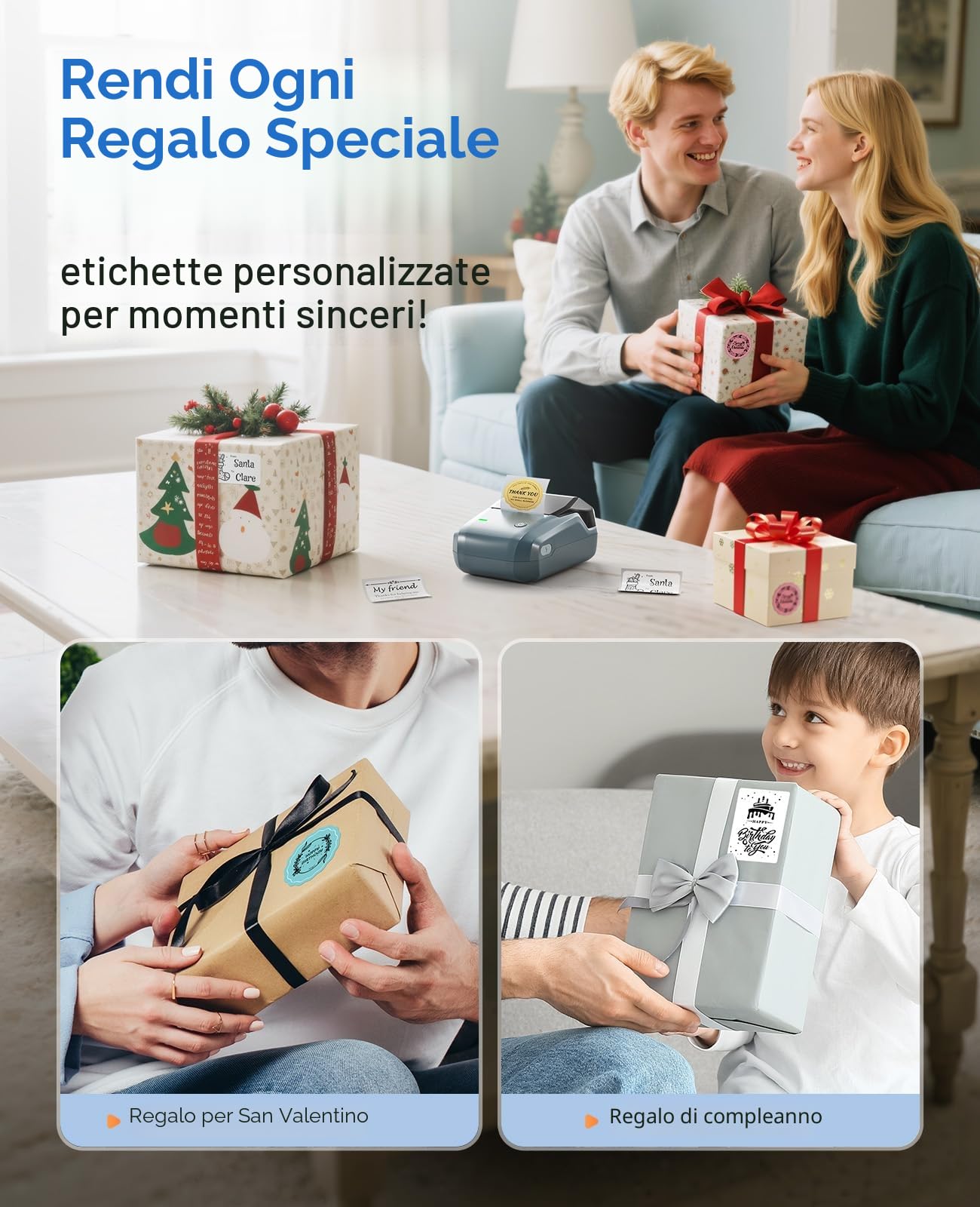 NIIMBOT B1 Etichettatrice Bluetooth Stampante Etichette con Nastro Impermeabile, App 60 Caratteri 1600 Icone, iOS Android PC
