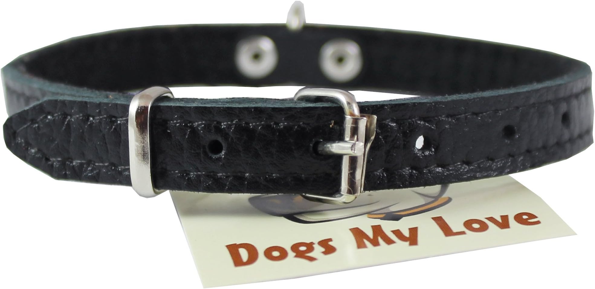 Black Genuine Leather Felt Padded Dog Collar 13" x1/2" Wide Fits 9"-12" Neck, Maltese, Yorkshire Terrier, Puppies