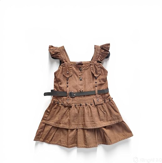 Girls Stylish Layered Frock with Belt, Purple, Ruffle Sleeveless Design, Casual Dress for Kids, 3-5 Years