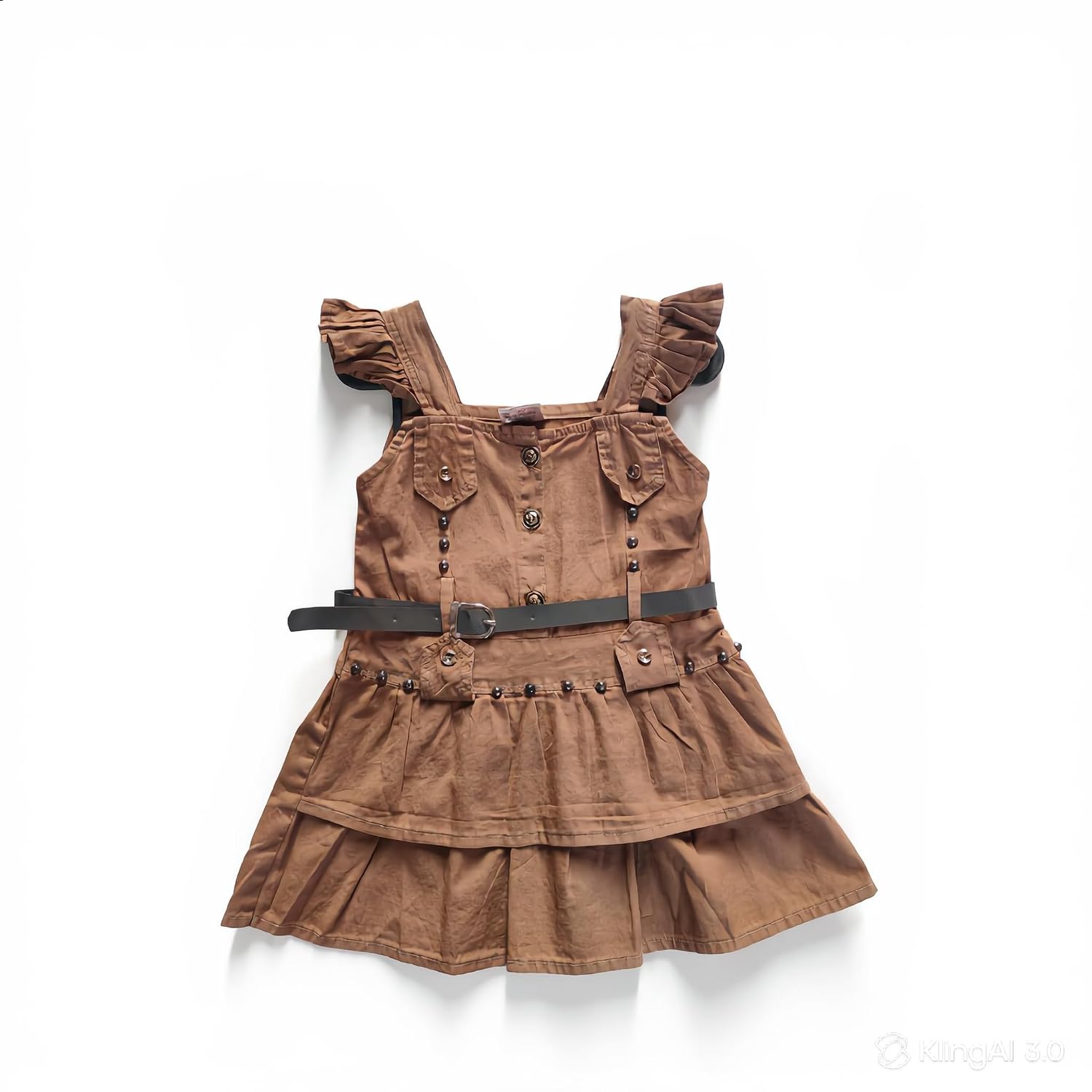 Girls Stylish Layered Frock with Belt, Purple, Ruffle Sleeveless Design, Casual Dress for Kids, 3-5 Years