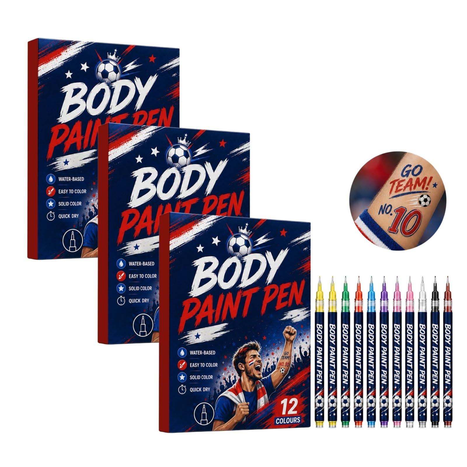 Lápices de maquillaje para rostro y cuerpo, 12 colores, pintura corporal, lavable, maquillaje, soporte de fútbol, copa del mundo, carnaval, Halloween, fiesta y disfraz