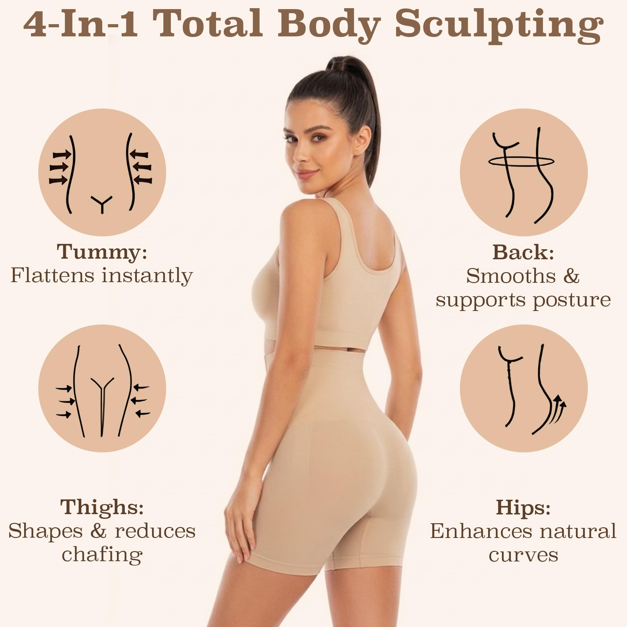 Shoppy Villa High Waist Tummy Control Shapewear Shorts for Women, Seamless Body Shaper Butt Lifter Thigh Slimmer Compression Shorts, Breathable Sculpting Underwear Shapewear for Dresses - Beige, XXL 1