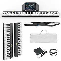 AiJoy Teclado de piano de 88 teclas com conexão magnética, piano elétrico destacável ASP-10M para iniciantes, piano digital portátil para viagens com teclas sensíveis, suporte MIDI, bolsa de