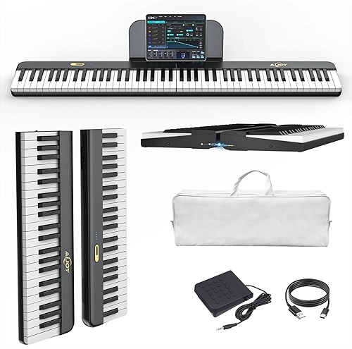 AiJoy Teclado de piano dividido de 88 teclas com conexão magnética, piano elétrico destacável ASP-10M para iniciantes, piano digital portátil para viagens com teclas sensíveis, suporte MIDI, bolsa de