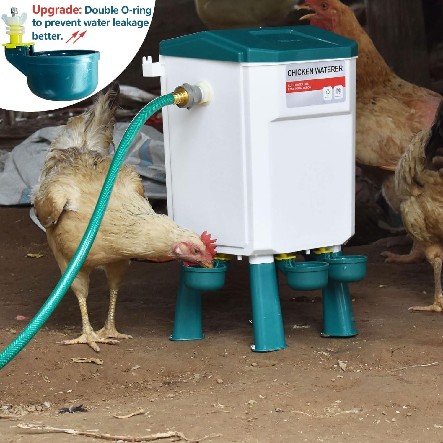 Float-Controlled Automatic Chicken Waterer & No Waste Feeder Kits - Chicken Coop Accessories, Poultry Waterer and Feeder, Two Buckets 3 Gallon/18-23 Pounds