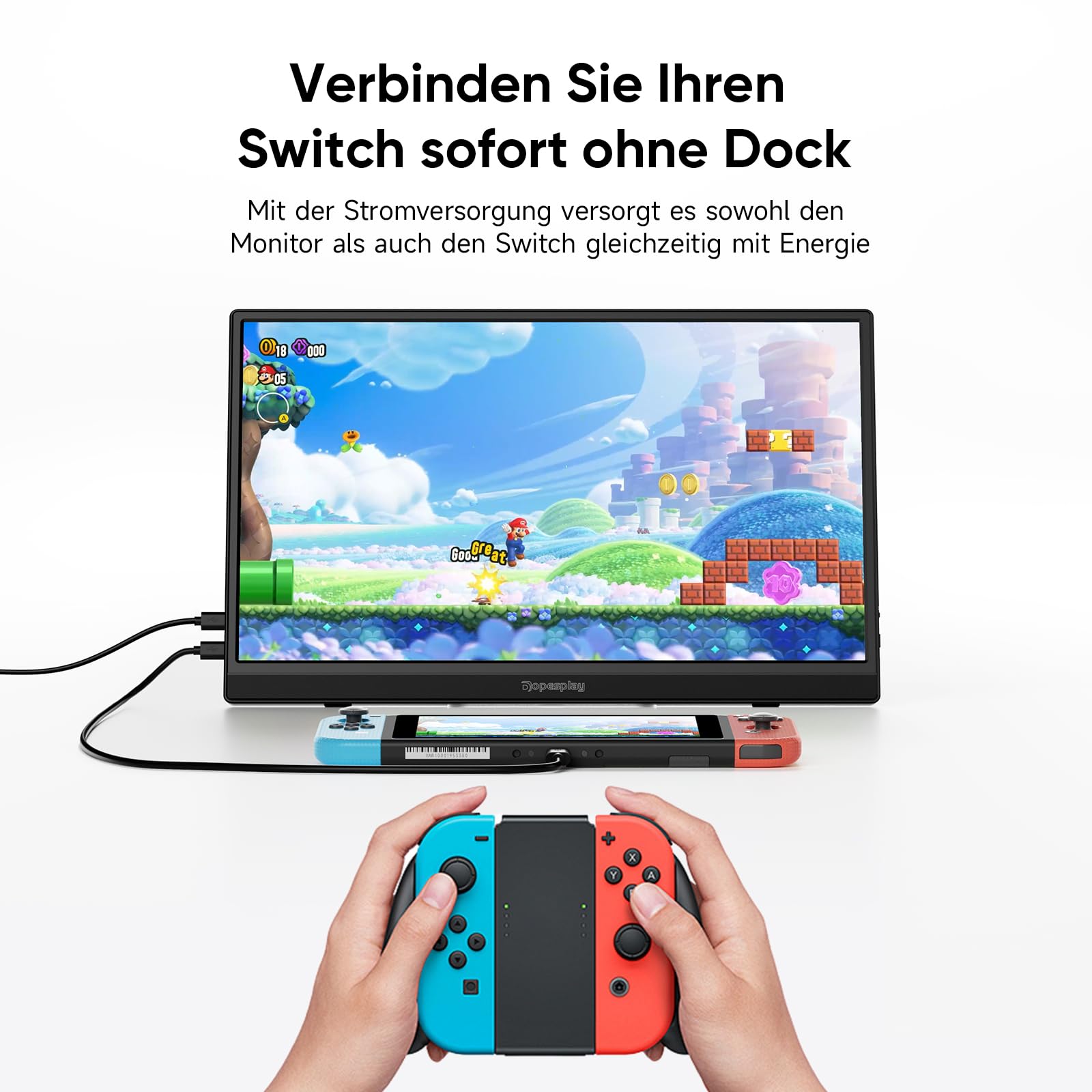 Dopesplay Monitor Przenośny 15,6 cala, Ultra-cienki FHD 1080P IPS, Mobilny Monitor USB z Podstawą i Głośnikami, Kompatybilny z Laptopem, PC, Mac, PS4/5, Xbox i Switch