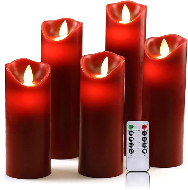 OSHINE LED Candles Flameless Candles red H(5.5" 6" 6.5" 7" 8") D:2.2 Remote Control with 24 Hour Timer Function Flickering Gift Decoration Party red