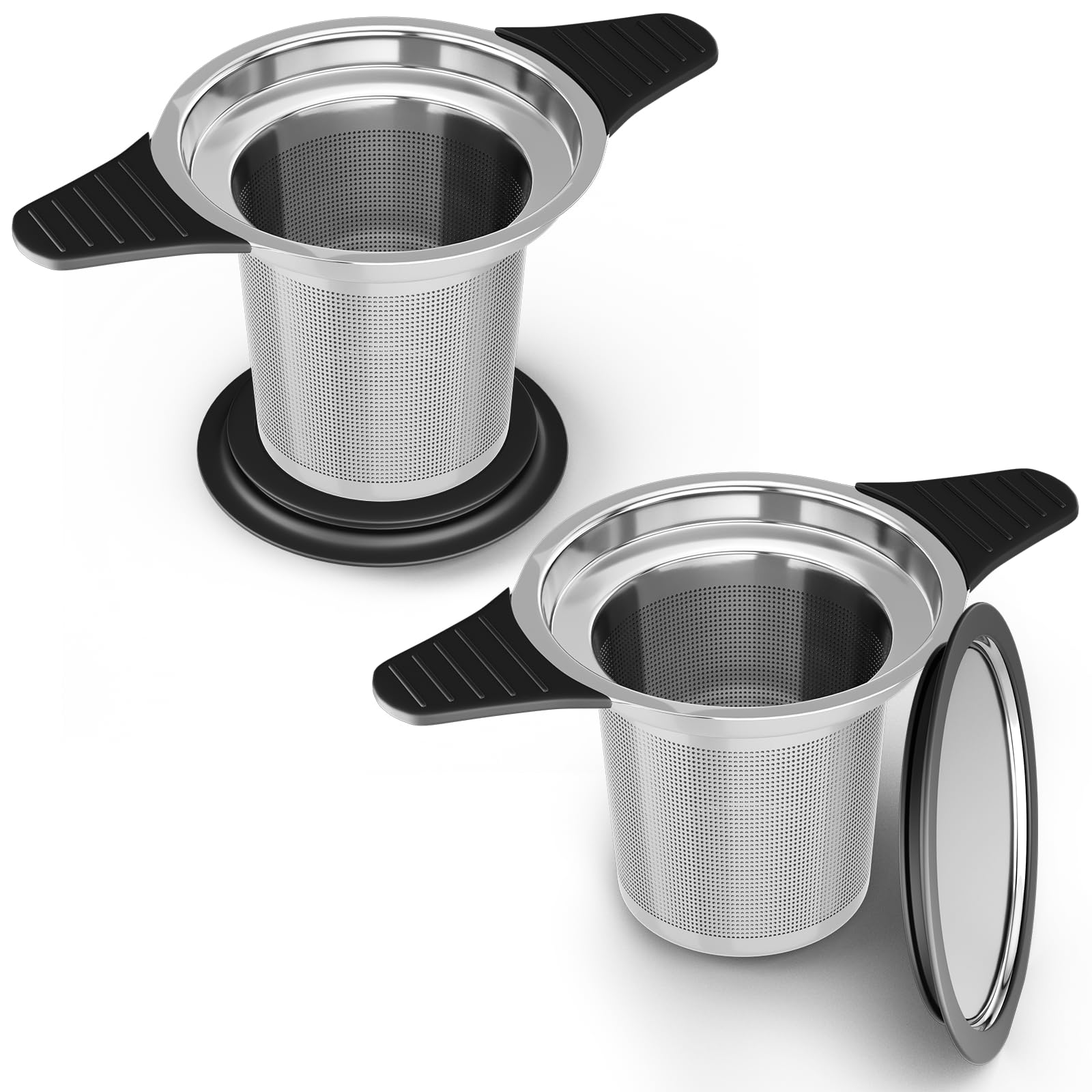 Reinmoson 2 Pack Large Tea Strainers& Filters for Loose Tea Single Cup, 304 Stainless Steel and Food Grade Silicone Extra Fine Mesh Tea Infusers
