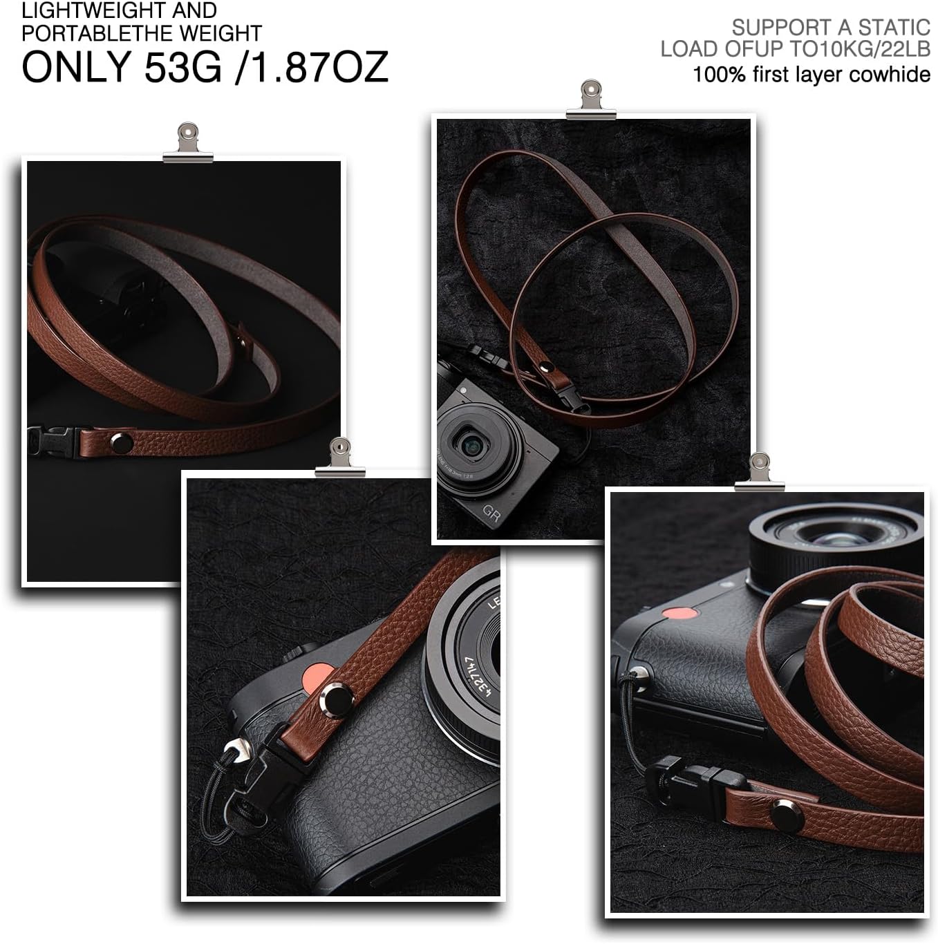 Vintage Minimalist Leather Camera Neck Shoulder Strap thin strap For Ricoh GRIII GRIV For Leica For Fuji X-half X100VI