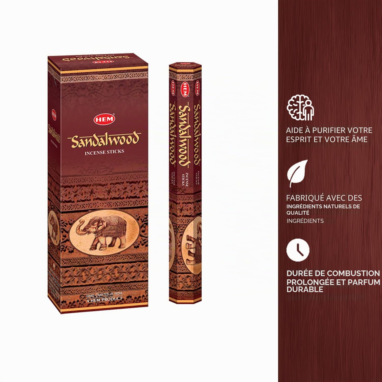 Encens Bois de Santal, 120 Bâtons, Paquet de Six, Roulée à la Main en Inde