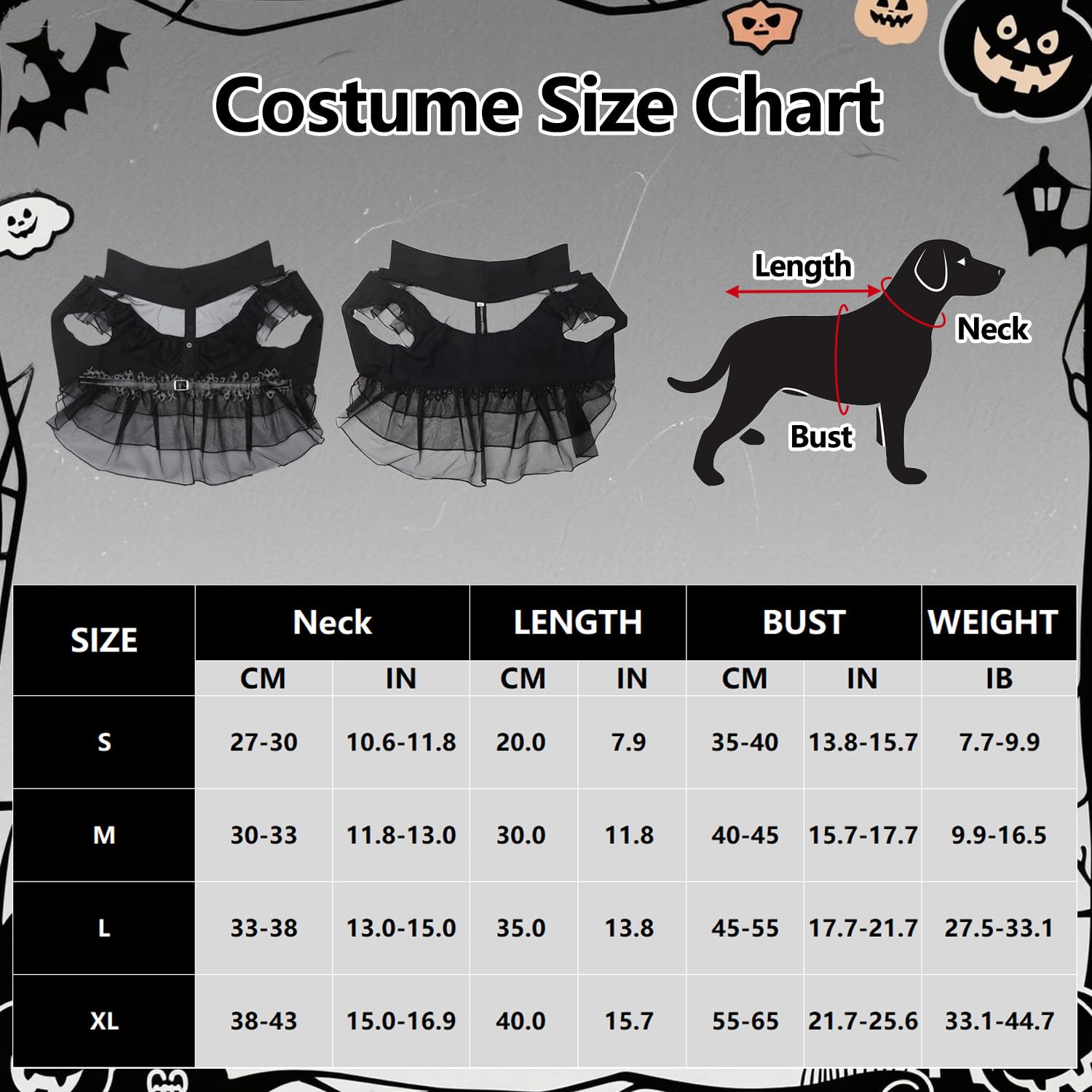 AN002S Lot de 3 vêtements pour chiens de petite taille avec perruque et ceinture – Vêtements pour chiens et chats – Costume pour cosplay, Halloween, fête d'anniversaire – Noir