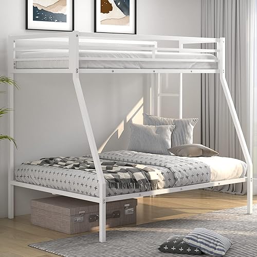 Miniatura 3 de KOMFOTT Metal Twin Over Full Bunk Bed, Heavy Duty Bed Frame with Integrated Ladder, Full-Length Guardrails for Teens & Adults, Space-Saving Bunk Bed