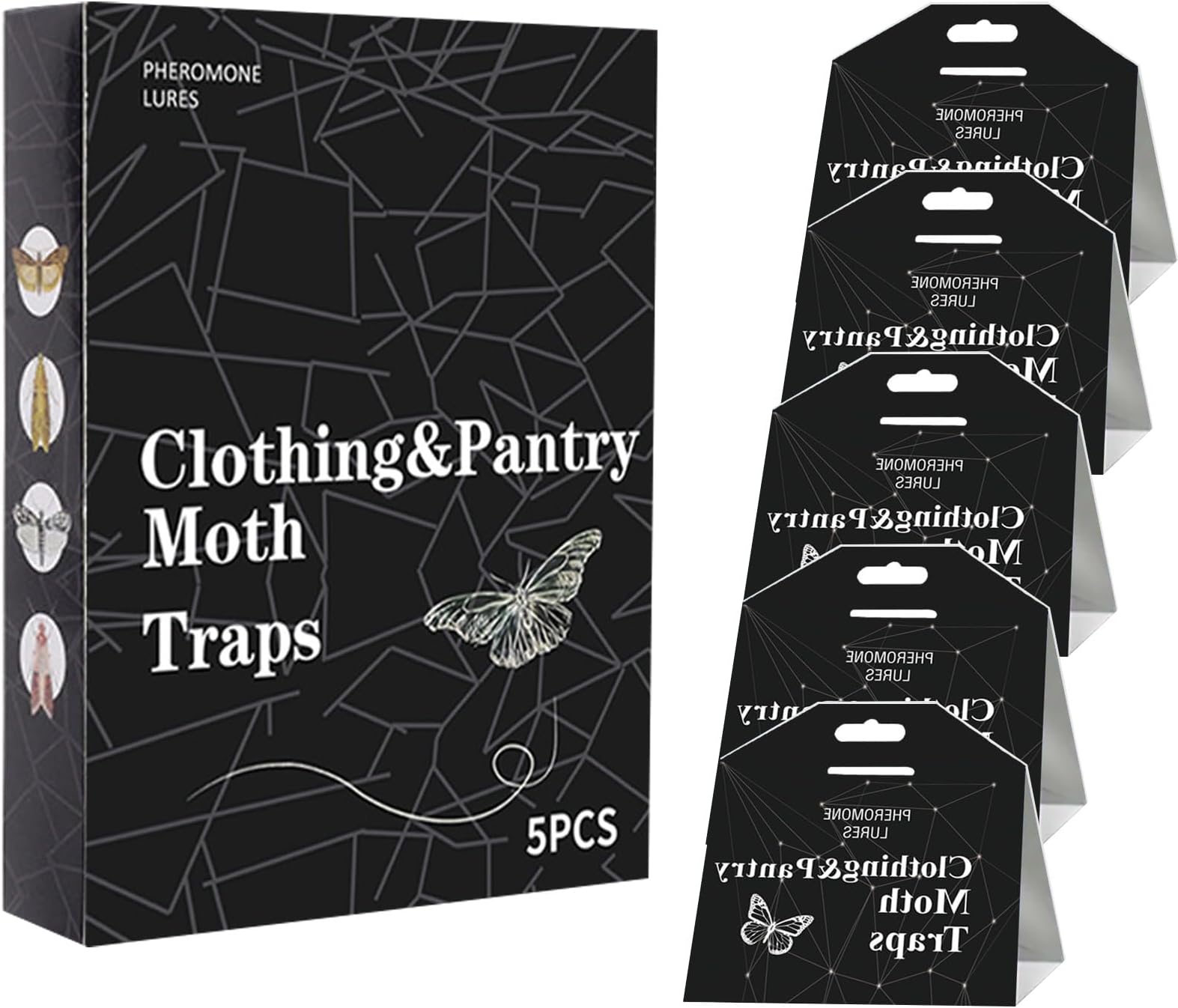 Moth Trap - 5 Pack, Pheromone Attractant For Clothes Moths And Pantry Moths, Non-Toxic Sticky Glue Food