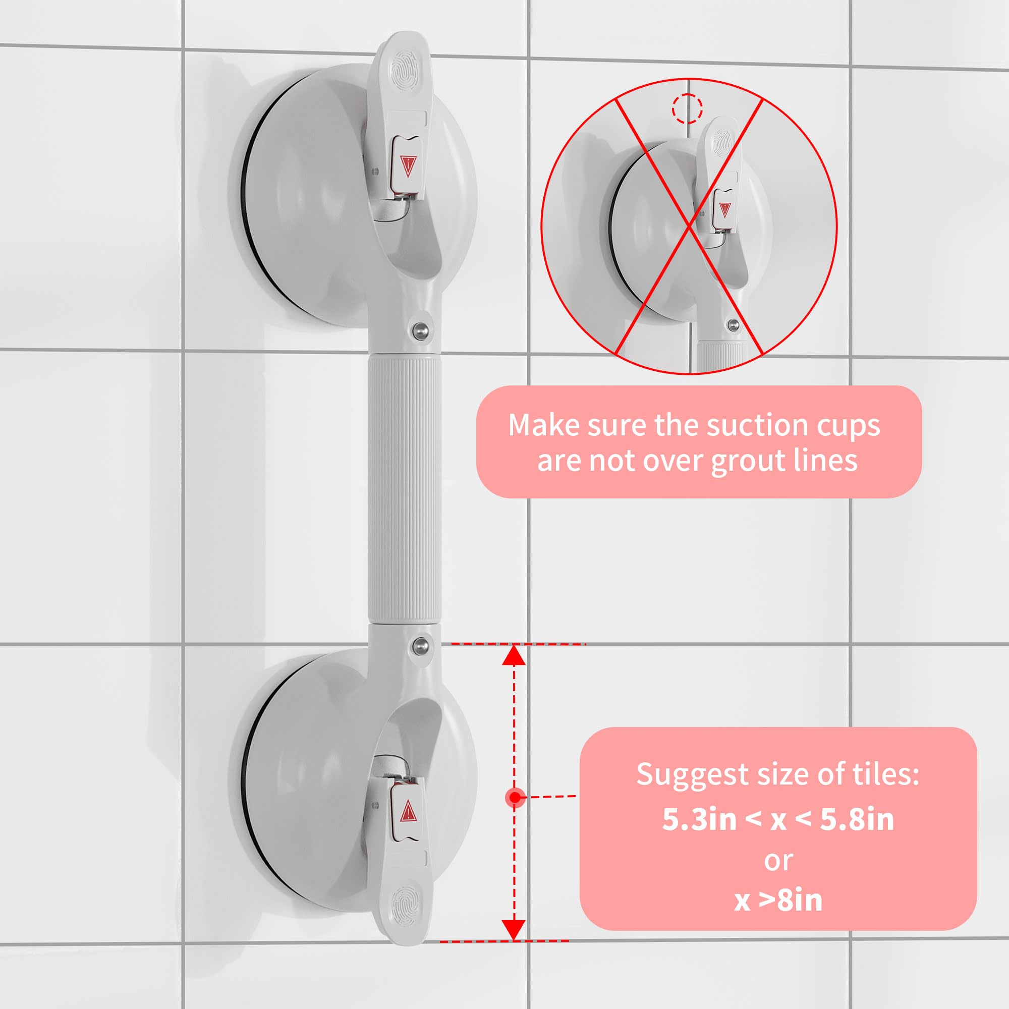 SHAPON Barra de agarre para ducha, barra de agarre de ducha con ventosa fuerte, barra de agarre de ducha para bañeras y duchas, fácil de instalar, barra de agarre de ducha para personas mayores