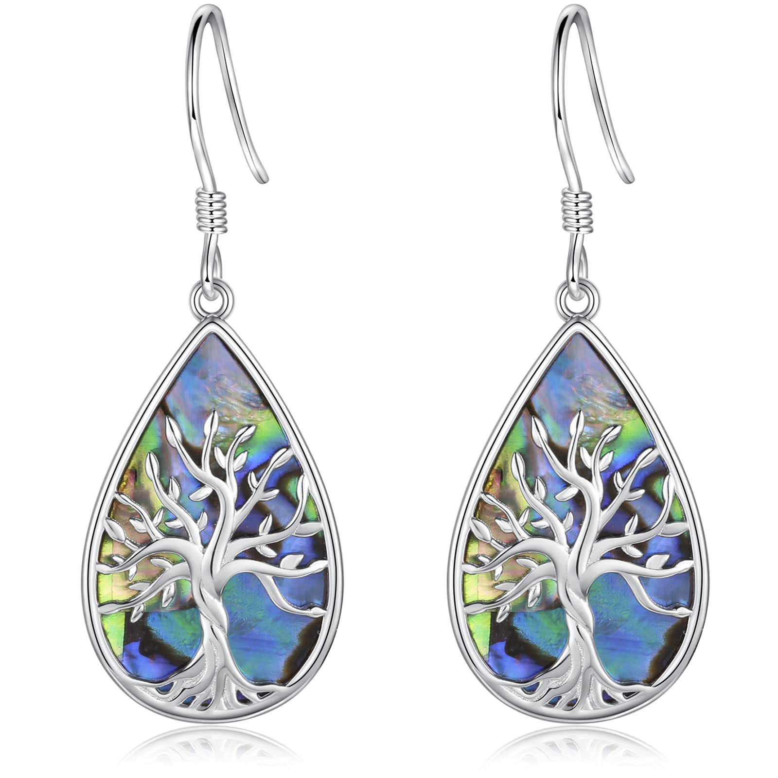 Sterling Silver Teardrop Abalone Earrings for Women Hummingbird Dragonfly Tree of Life Drop Dangle Earrings MotherS Day Christmas