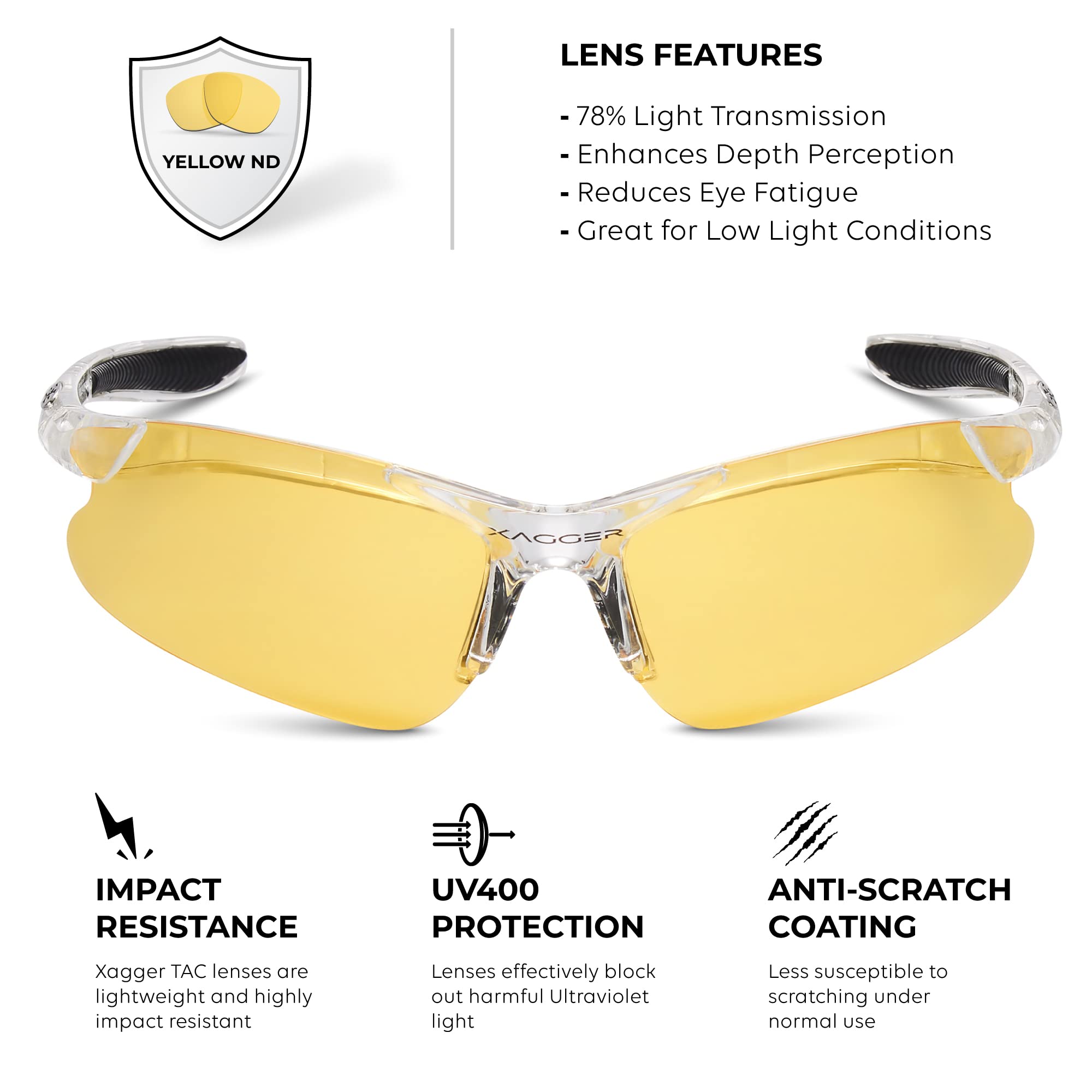 Polarisierte Sport-Sonnenbrille für Kinder, Jungen, Mädchen, Baseball-Softball-Brille, TR90-Rahmen, transparent, gelbe Nachtsicht, Alter 8–14 Jahre