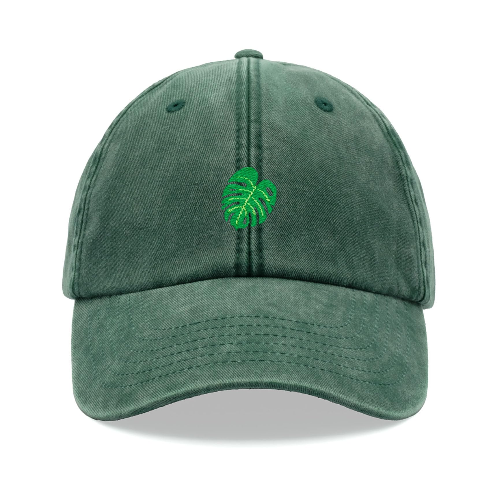Monstera Leaf Baseball Cap Vintage Washed Unisex Dad Hat Adjustable Gardener Bottle Green