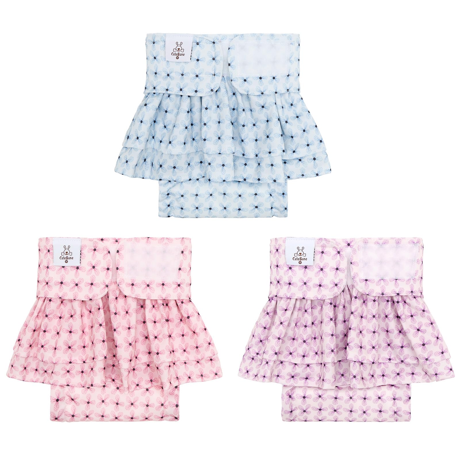 CuteBone Female Dog Diapers with Skirts 3 Pack Reusable Puppy Dresses Pants for Heat Cycle Period QBD36XS — image 1