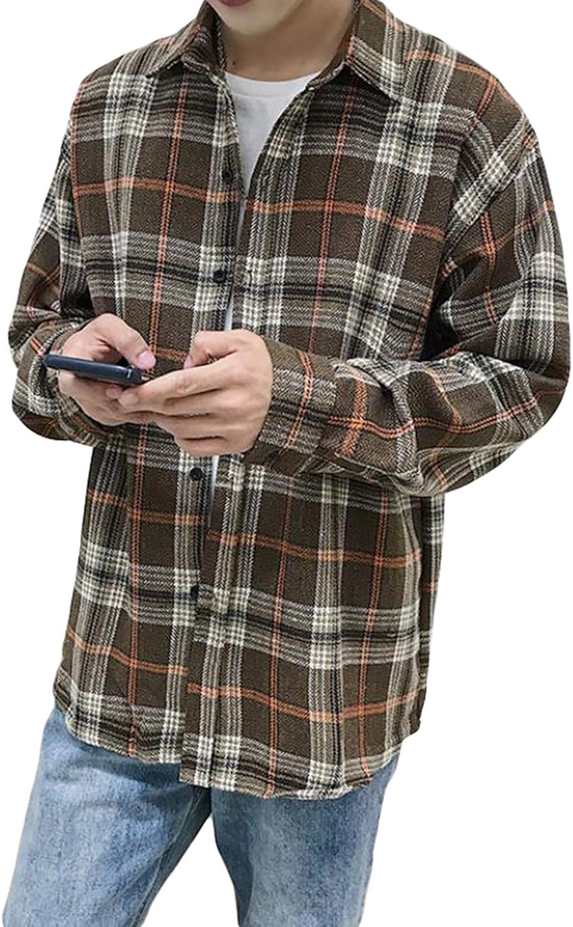 Ksila チェックシャツ メンズ 長袖 ネルシャツ ファッション 厚手 シャツ チェック柄 大きいサイズ カジュアル シャツ ポロネック